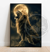 Lunar Roar | Moonlit Lion Wall Art Print - Print